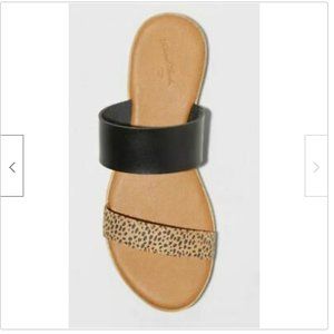Two Band Slide Sandals - Black and Leopard Sz 8